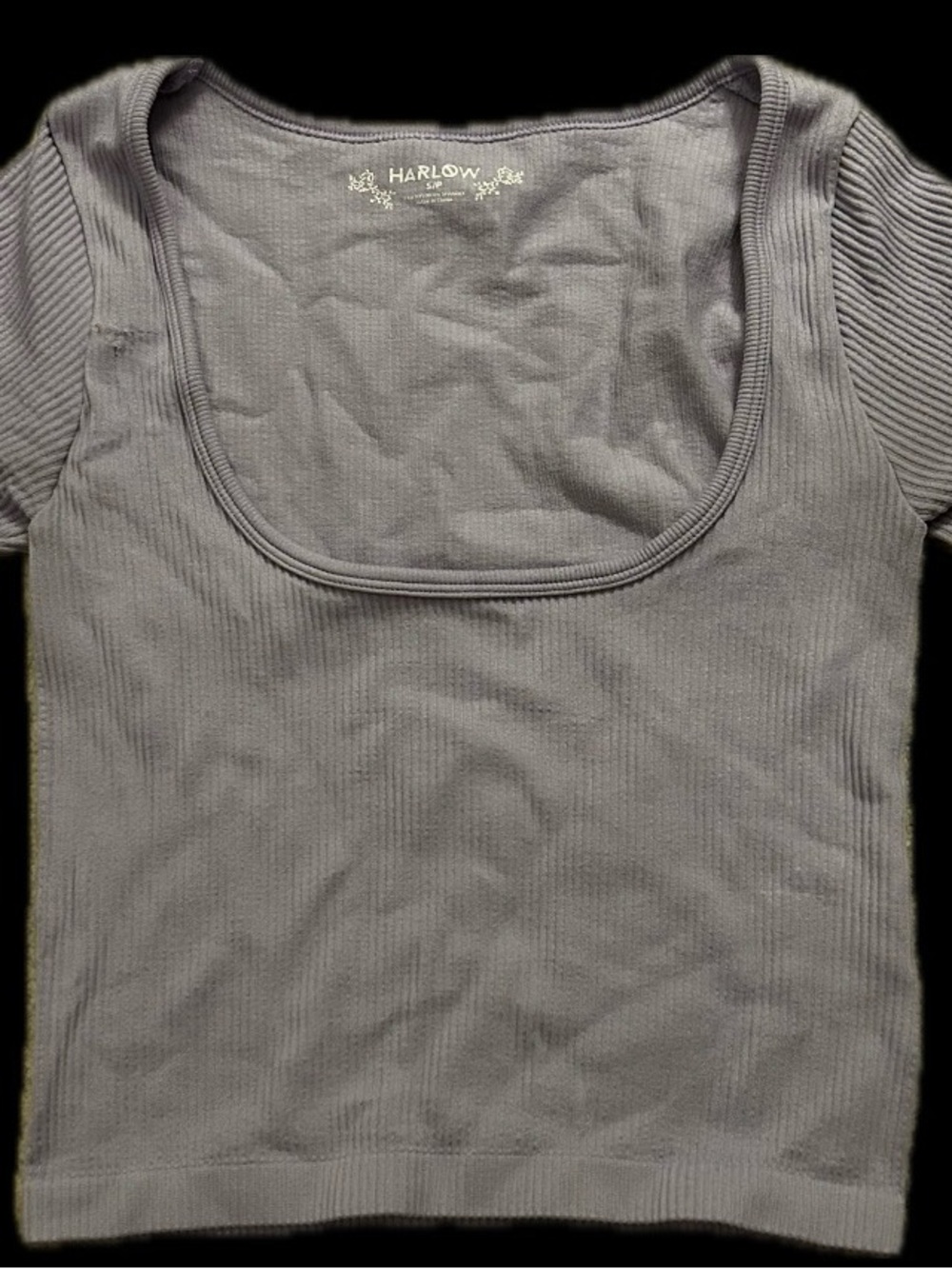 Harlow Ribbed Square-Neck Short Sleeve Top — Purple
